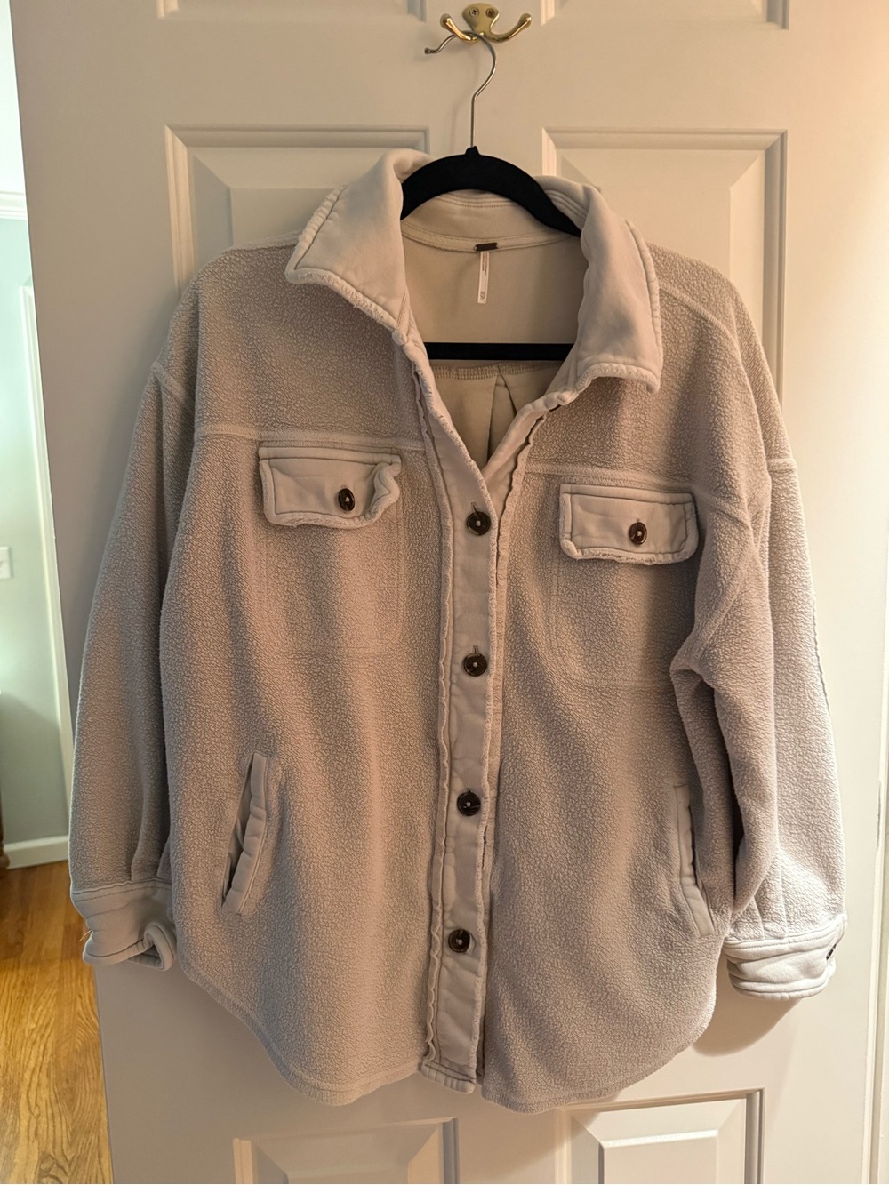 Women's Free People Cream Sherpa Button-Up Jacket